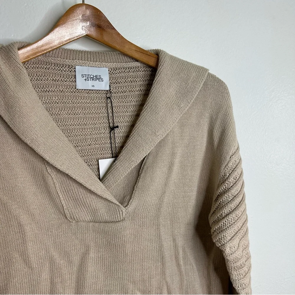 NWT 100% Cotton Tan Textured Pullover Sweater Stitches & Stripes Size XS
